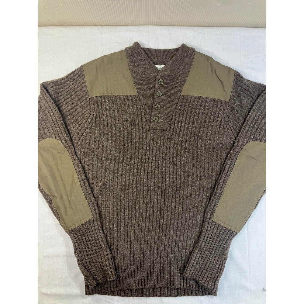 LL Bean Mens Brown Merino Lambswool Ribbed Commando Henley Sweater‎ Small 228198